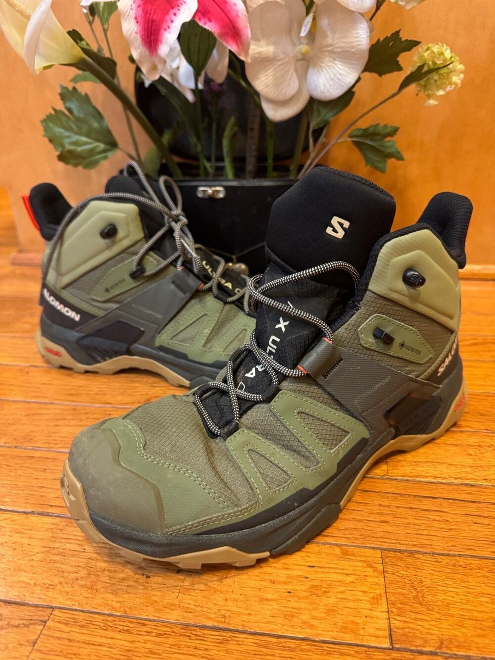 SALOMON Men's X Ultra 5 Mid Gore-Tex Hiking Boots - Peat Gray Green - 10 (bota30